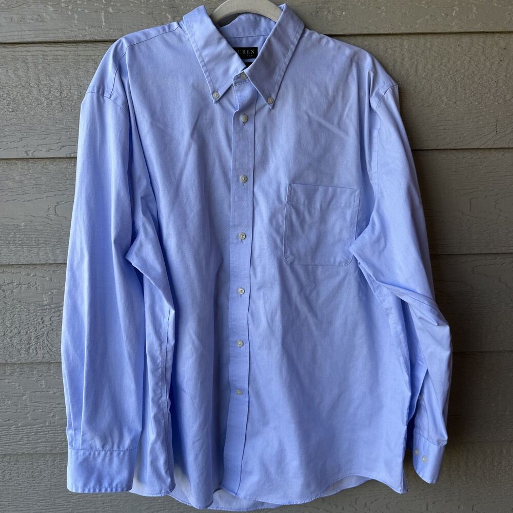 Ralph Lauren Mens Regular Fit Woven Blue Button-Down Long Sleeve Dress Shirt 2XL